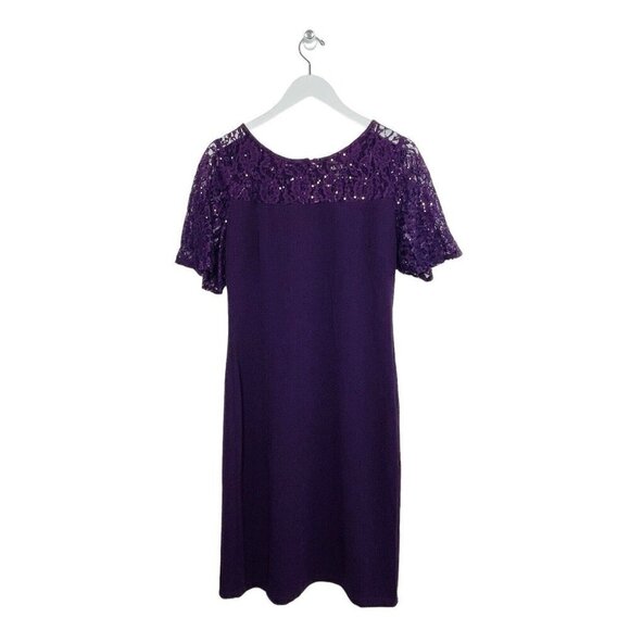 SLNY Dresses & Skirts - SLNY Women’s Plum Sheath‎ Lace Sequins Sleeve Size 8 NWT
